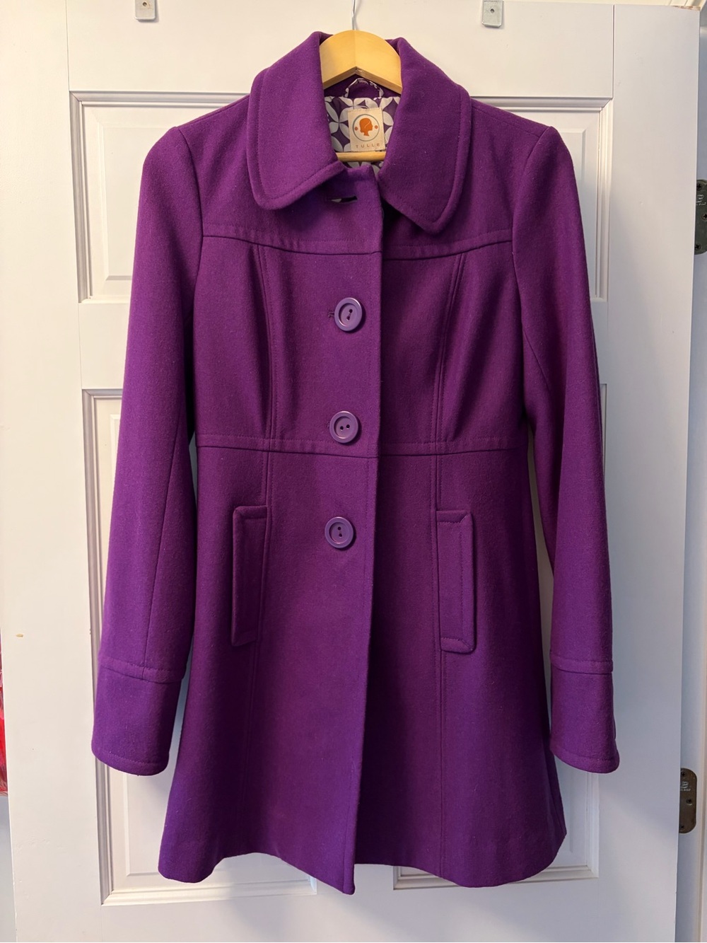 Tulle Wool Lined Purple Women's Peacoat